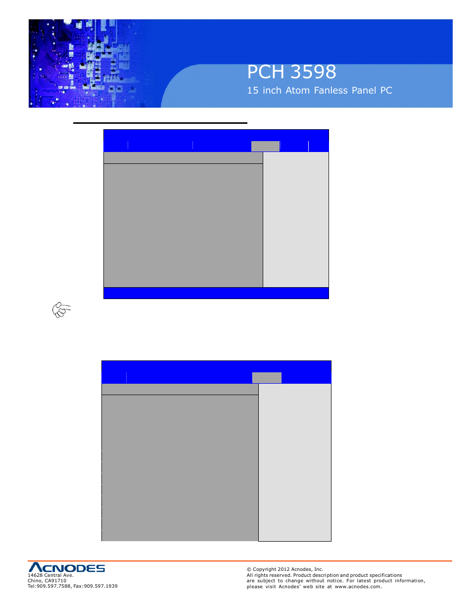 Pch 3598, 8 advanced chipset settings, 15 inch atom fanless panel pc | Acnodes PCH 3598 User Manual | Page 45 / 82
