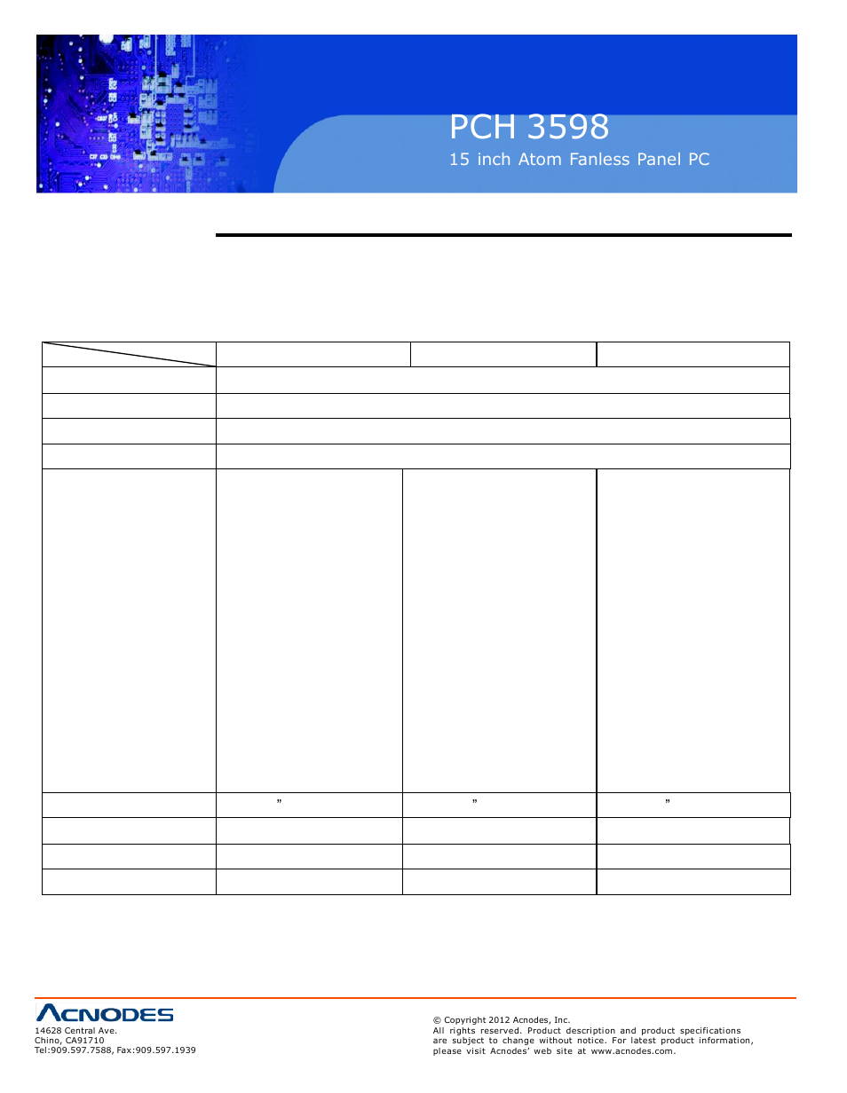 Chapter 1 system, Pch 3598, 1 specifications | Acnodes PCH 3598 User Manual | Page 6 / 82