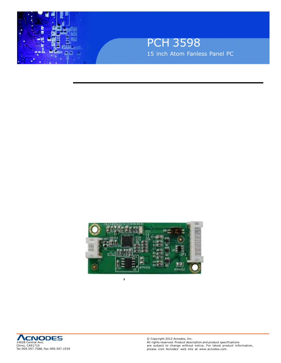 Chapter 5 touch screen installation, Pch 3598, 1 introduction to touch screen controller board | Acnodes PCH 3598 User Manual | Page 65 / 82