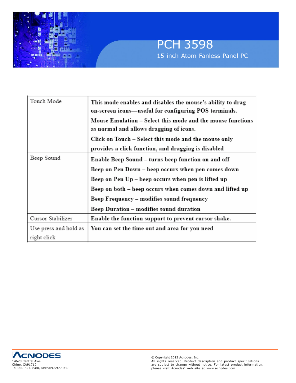 Pch 3598, Setting | Acnodes PCH 3598 User Manual | Page 76 / 82