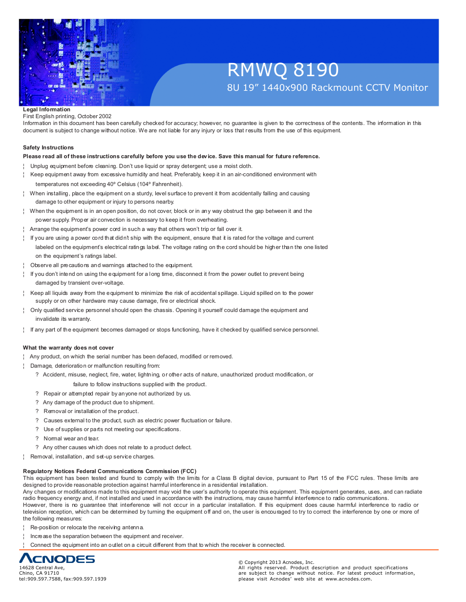 Rmwq 8190 | Acnodes RMWQ 8190 User Manual | Page 2 / 24