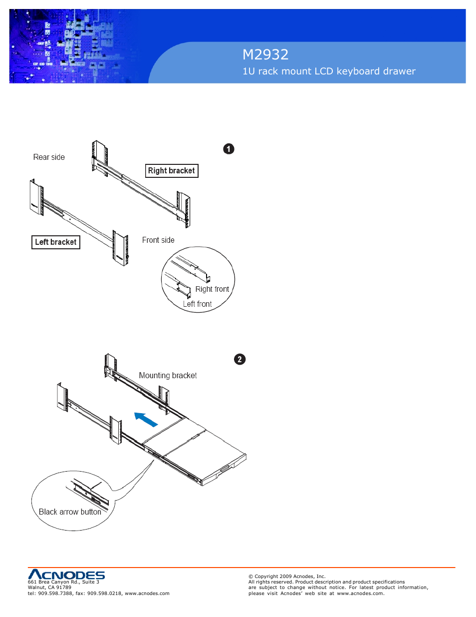 M2932, 1u rack mount lcd keyboard drawer | Acnodes M 2932 User Manual | Page 7 / 27