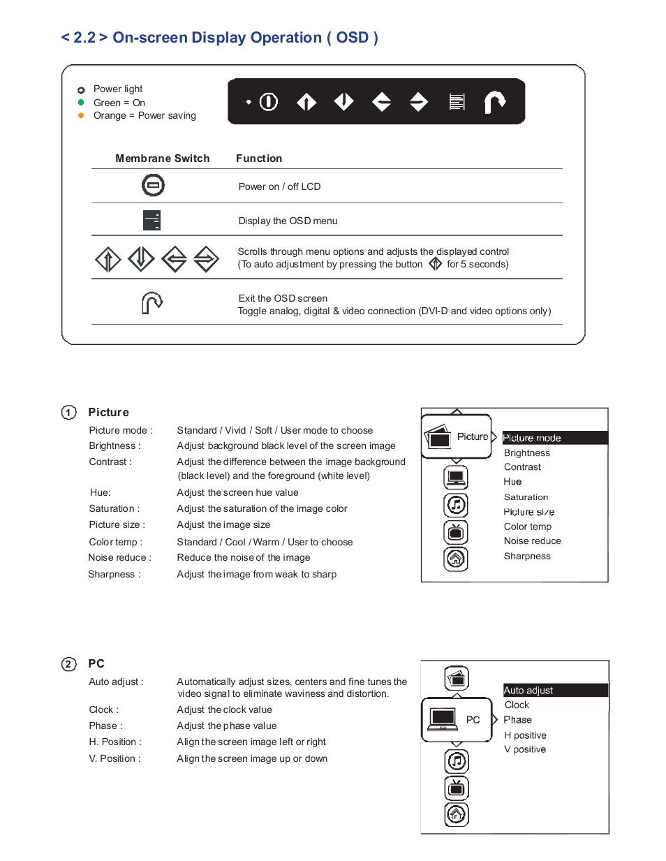 2 > on-screen display operation ( osd ) | Acnodes PMW 6170 User Manual | Page 11 / 21