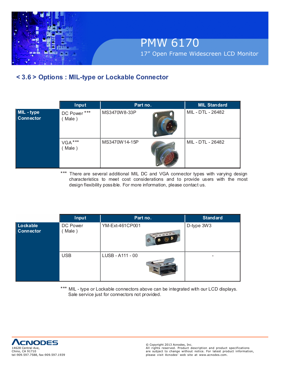 Pmw 6170, 6 > options : mil-type or lockable connector | Acnodes PMW 6170 User Manual | Page 20 / 21
