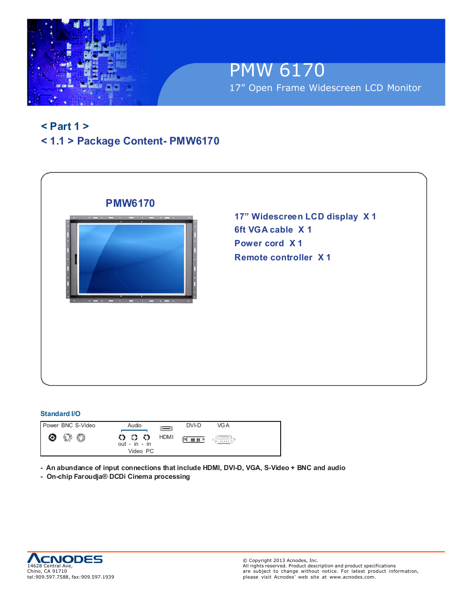 Pmw 6170, 17” open frame widescreen lcd monitor | Acnodes PMW 6170 User Manual | Page 5 / 21