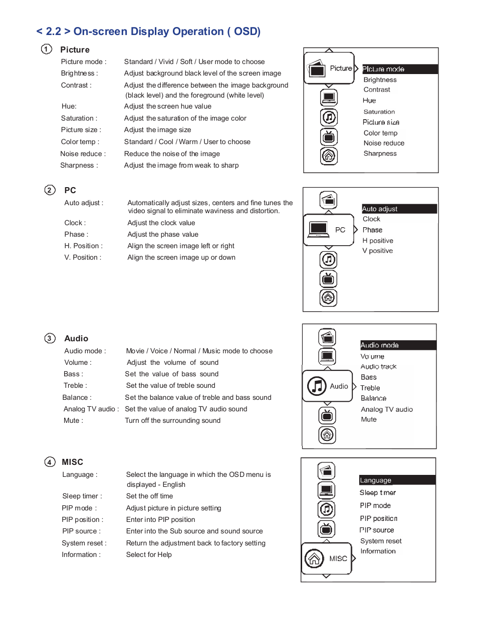 2 > on-screen display operation ( osd) | Acnodes RP 2117 User Manual | Page 11 / 18