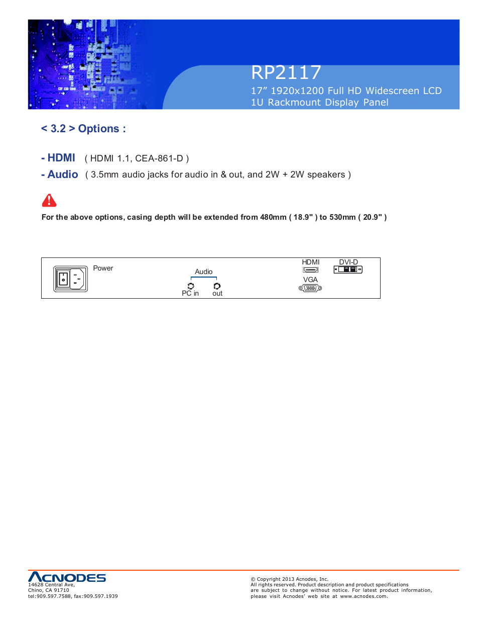 Rp2117, 2 > options : - hdmi, Audio | Acnodes RP 2117 User Manual | Page 15 / 18