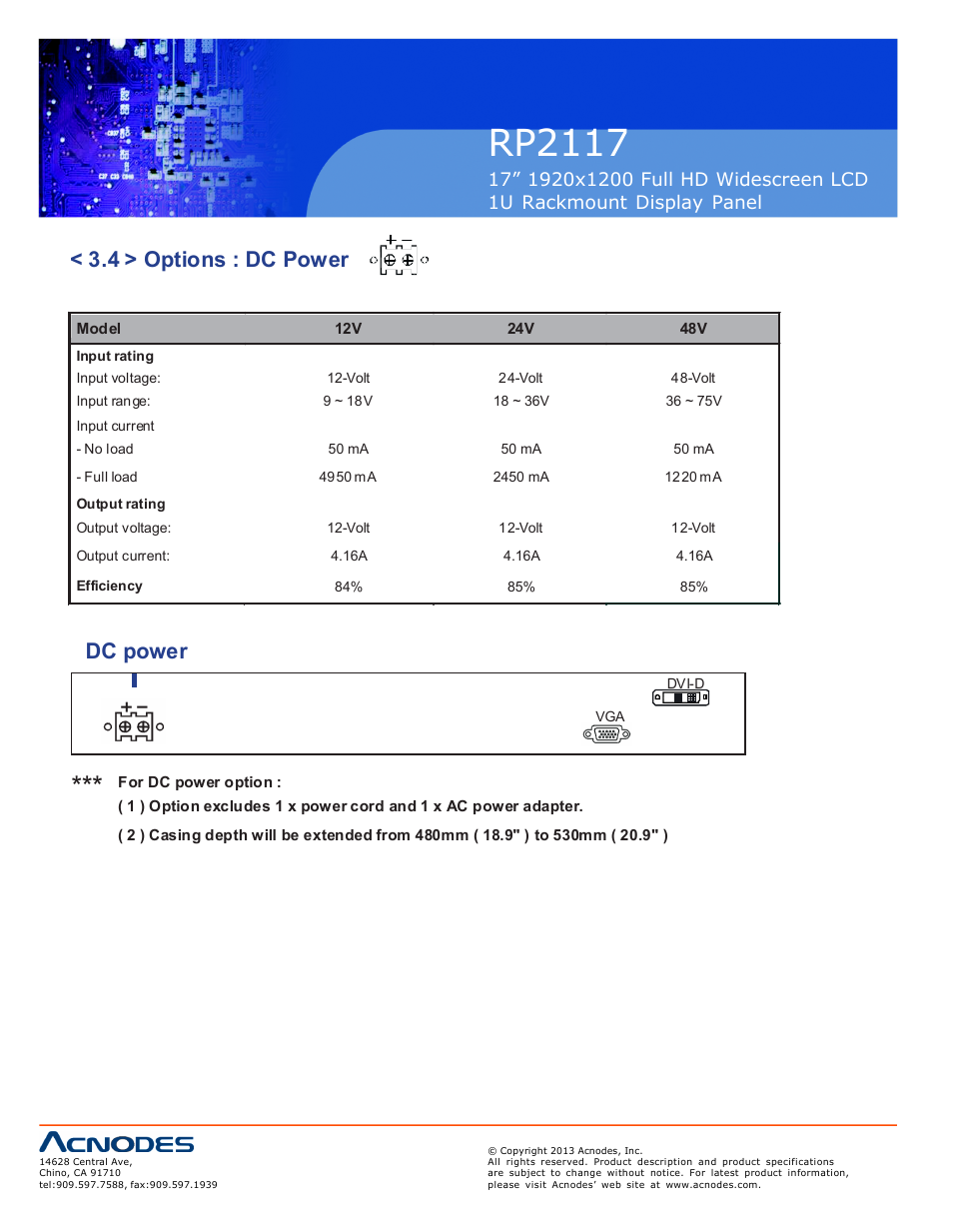 Rp2117, 4 > options : dc power, Dc power | Acnodes RP 2117 User Manual | Page 18 / 18