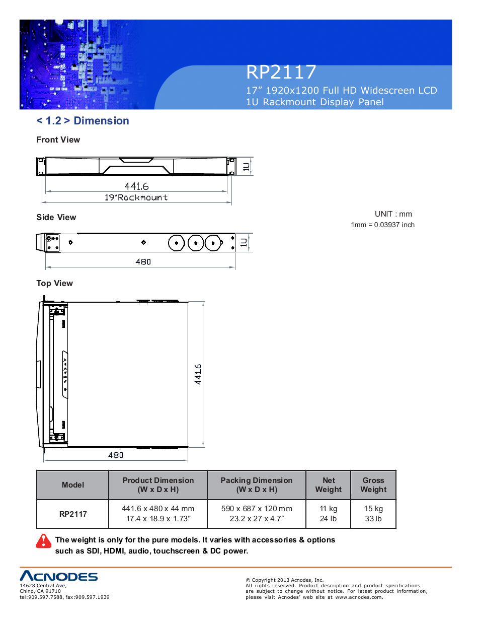 Rp2117, 2 > dimension | Acnodes RP 2117 User Manual | Page 6 / 18