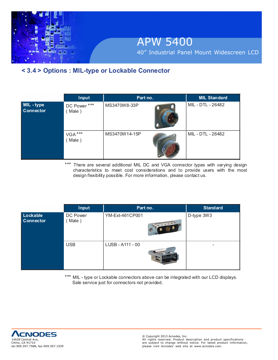 Apw 5400, 4 > options : mil-type or lockable connector | Acnodes APW 5400 User Manual | Page 18 / 19