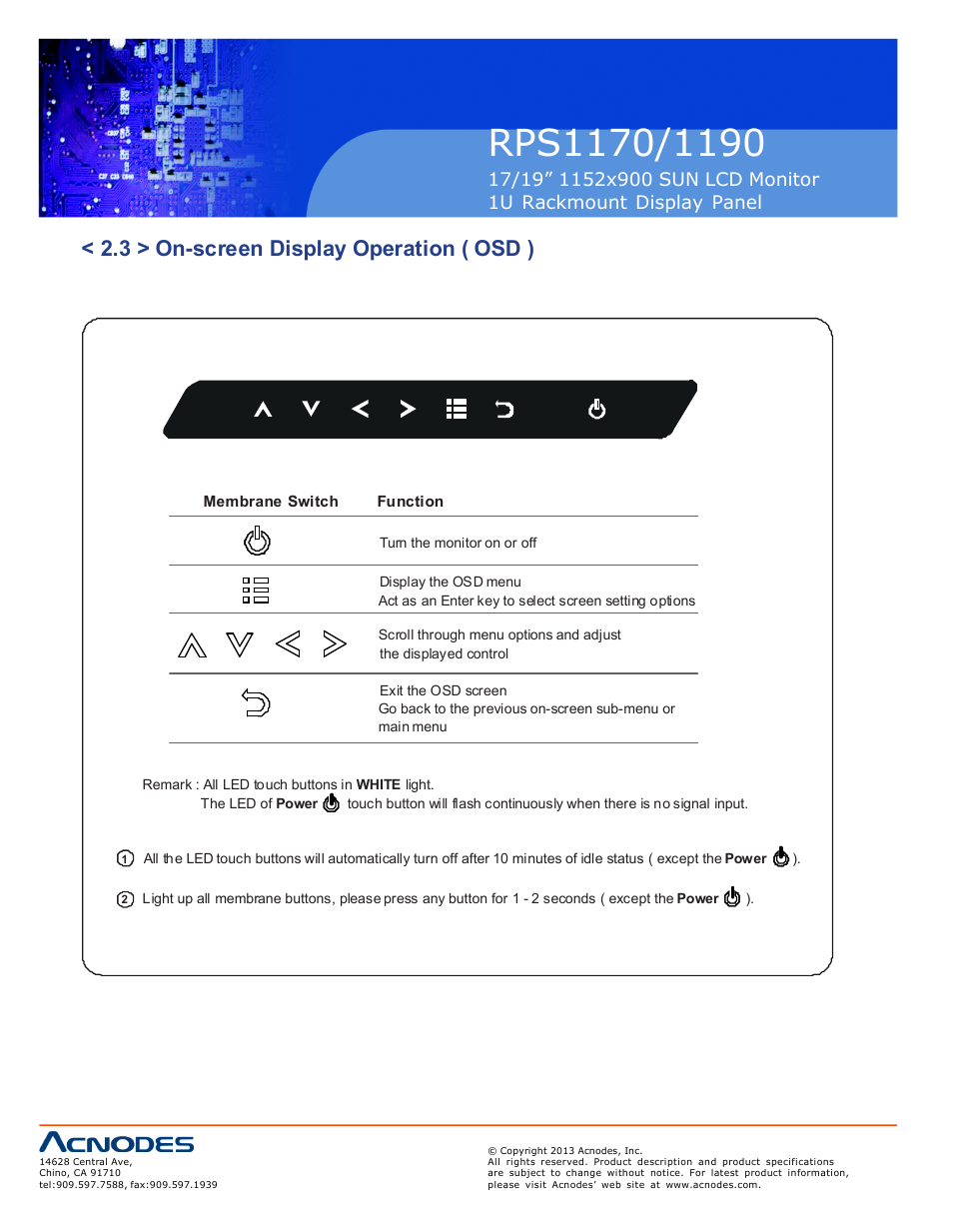 3 > on-screen display operation ( osd ) | Acnodes RPS 1190 User Manual | Page 10 / 12