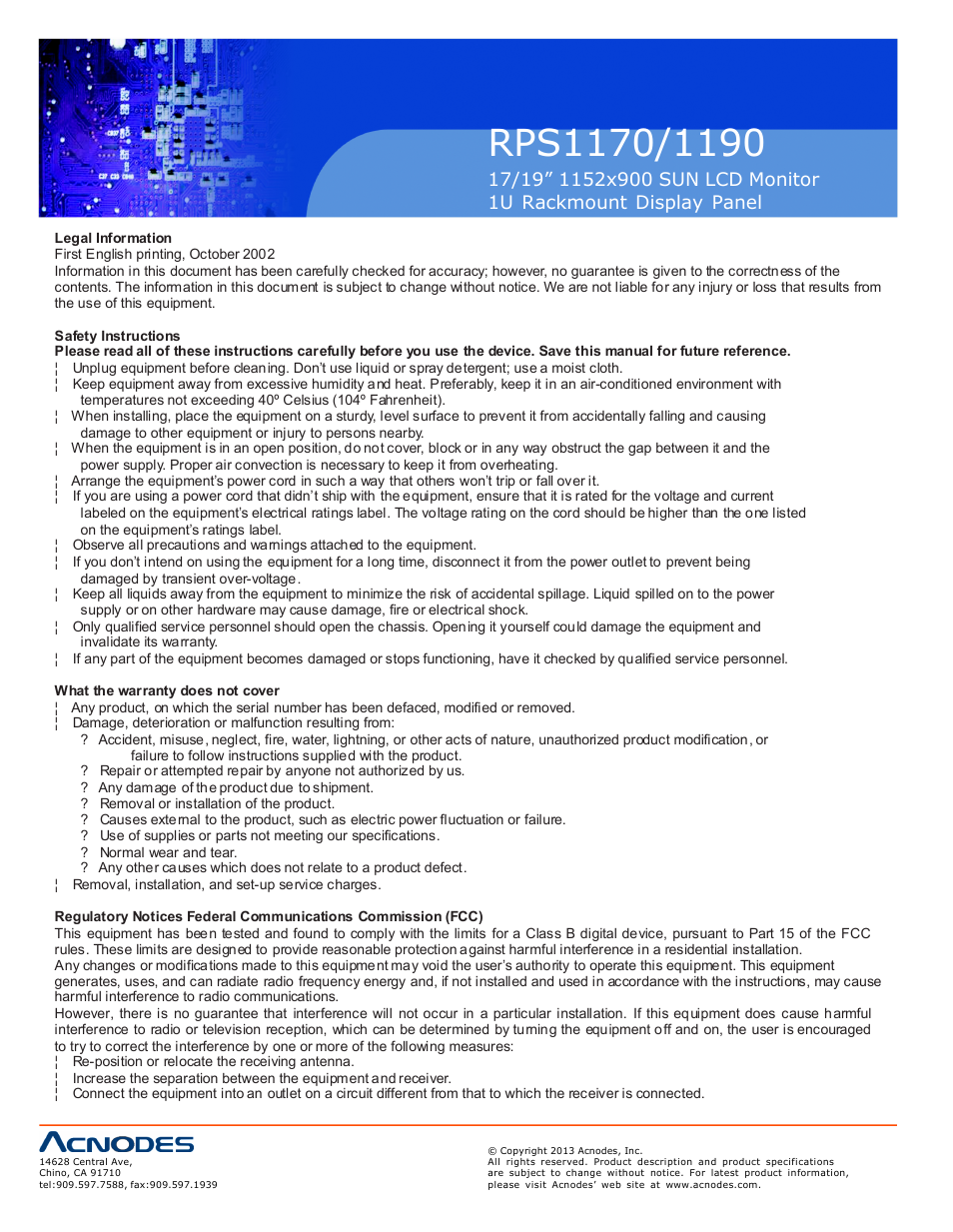 Acnodes RPS 1190 User Manual | Page 2 / 12
