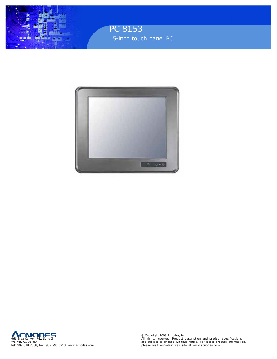 Pc 5150, Pc 8153, Inch touch panel pc | Acnodes PC 8153 User Manual | Page 6 / 46