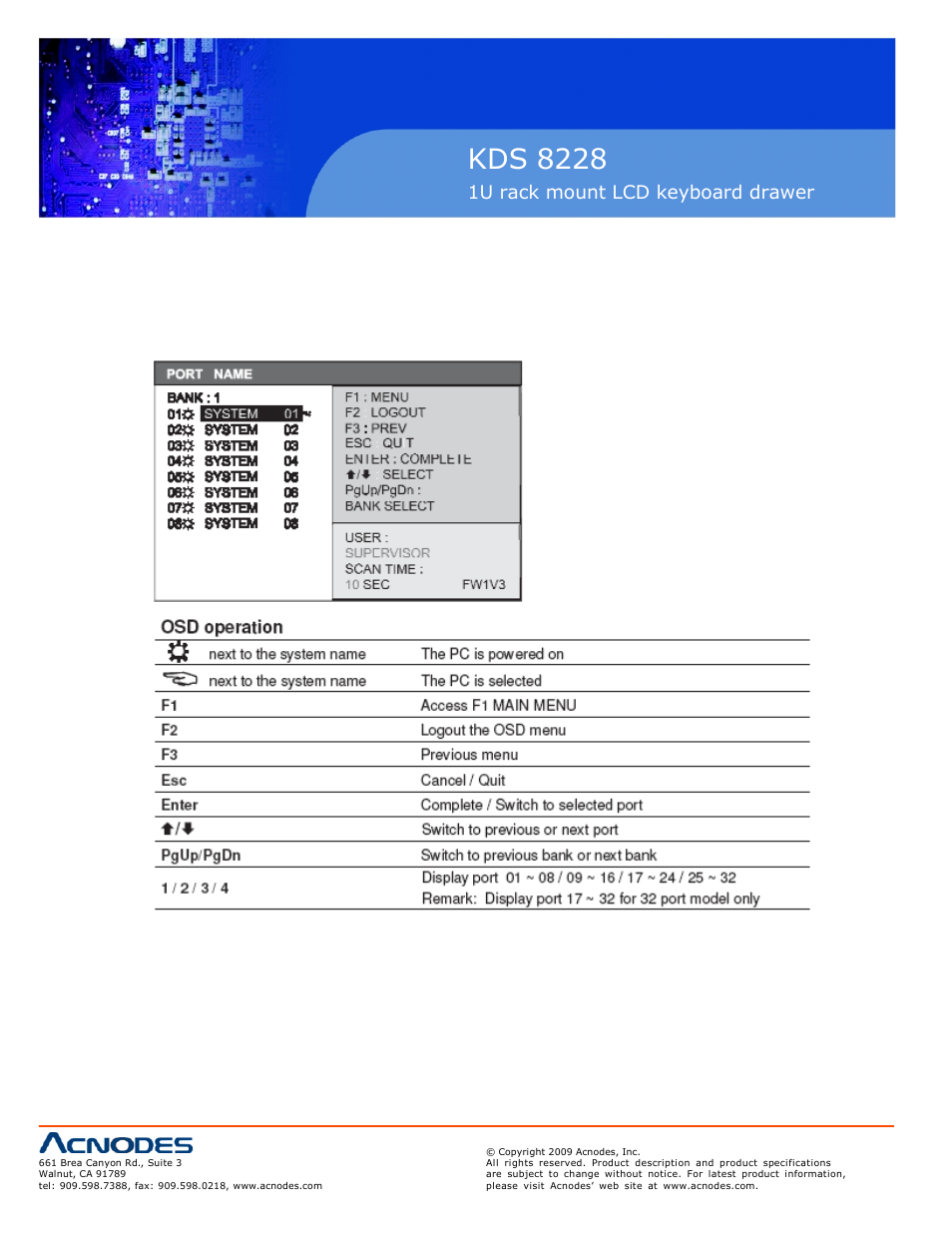 Kds 8228, 1u rack mount lcd keyboard drawer, 5 osd menu 18 | Acnodes KDS 8228 User Manual | Page 20 / 25