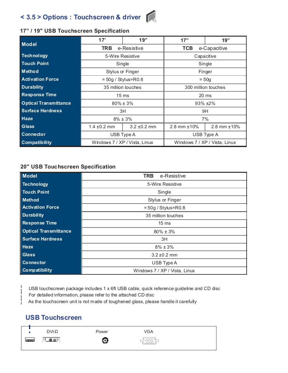 5 > options : touchscreen & driver, Usb touchscreen | Acnodes RM 6210 User Manual | Page 19 / 22