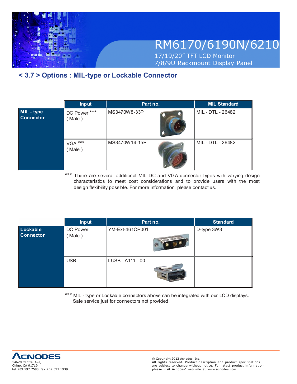 7 > options : mil-type or lockable connector | Acnodes RM 6210 User Manual | Page 22 / 22