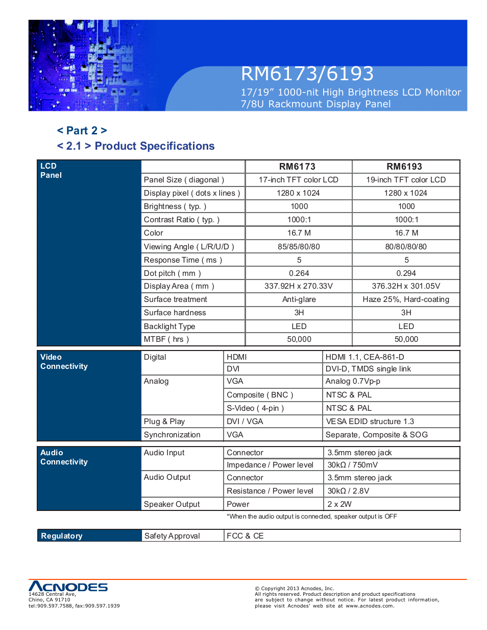 Part 2 > < 2.1 > product specifications | Acnodes RM 6193 User Manual | Page 9 / 19