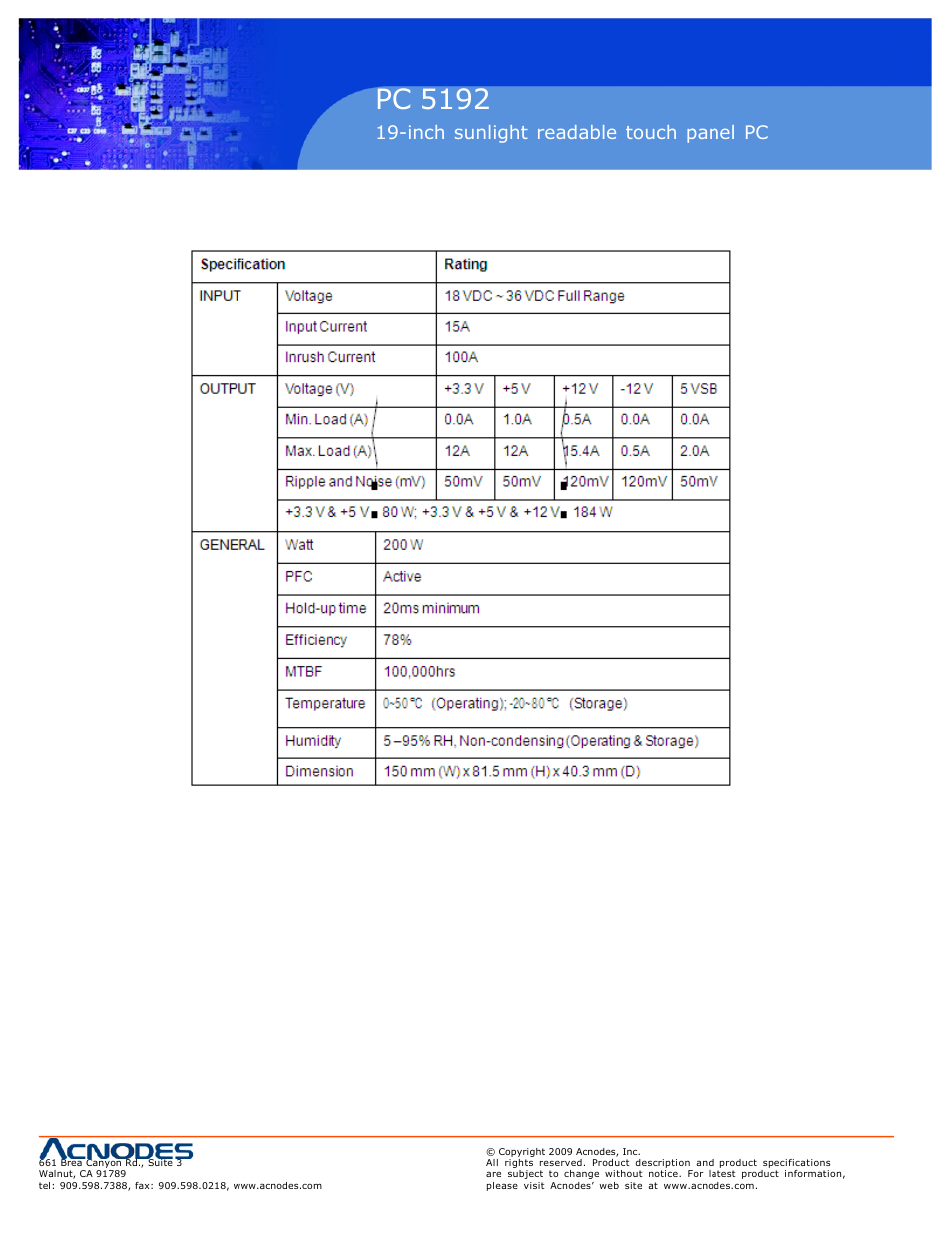 Pc 5150, Pc 5192, Inch touch panel pc | Inch sunlight readable touch panel pc | Acnodes PC 5192 User Manual | Page 18 / 104