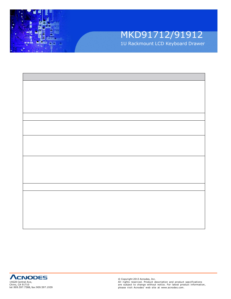 2 > specifications, Kvd1201 | Acnodes MKD 91712 User Manual | Page 16 / 19