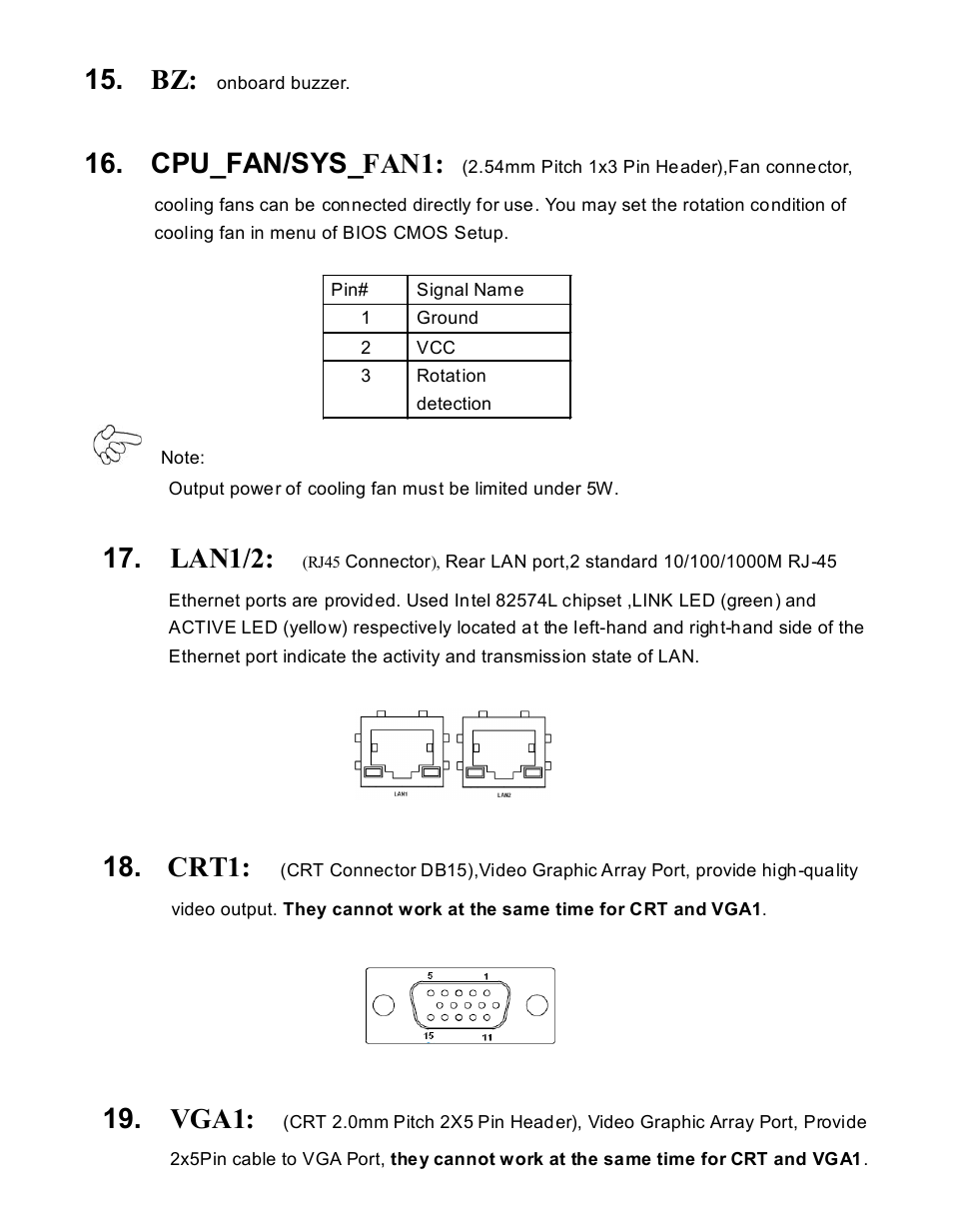 Cpu_fan/sys_fan1, Lan1/2, Crt1 | Vga1 | Acnodes PCH 3591 User Manual | Page 19 / 77