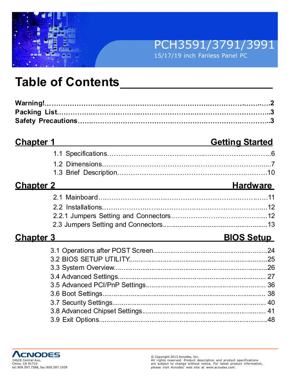 Acnodes PCH 3591 User Manual | Page 4 / 77