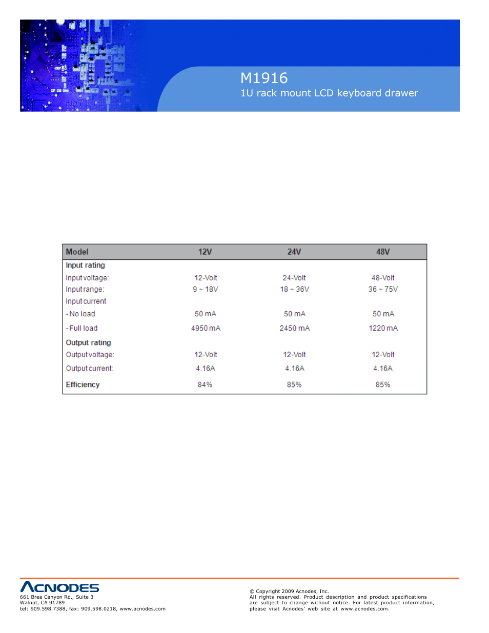 M1916, Chapter 3, 1u rack mount lcd keyboard drawer | 1 dc power options 12 | Acnodes M 1916 User Manual | Page 14 / 28
