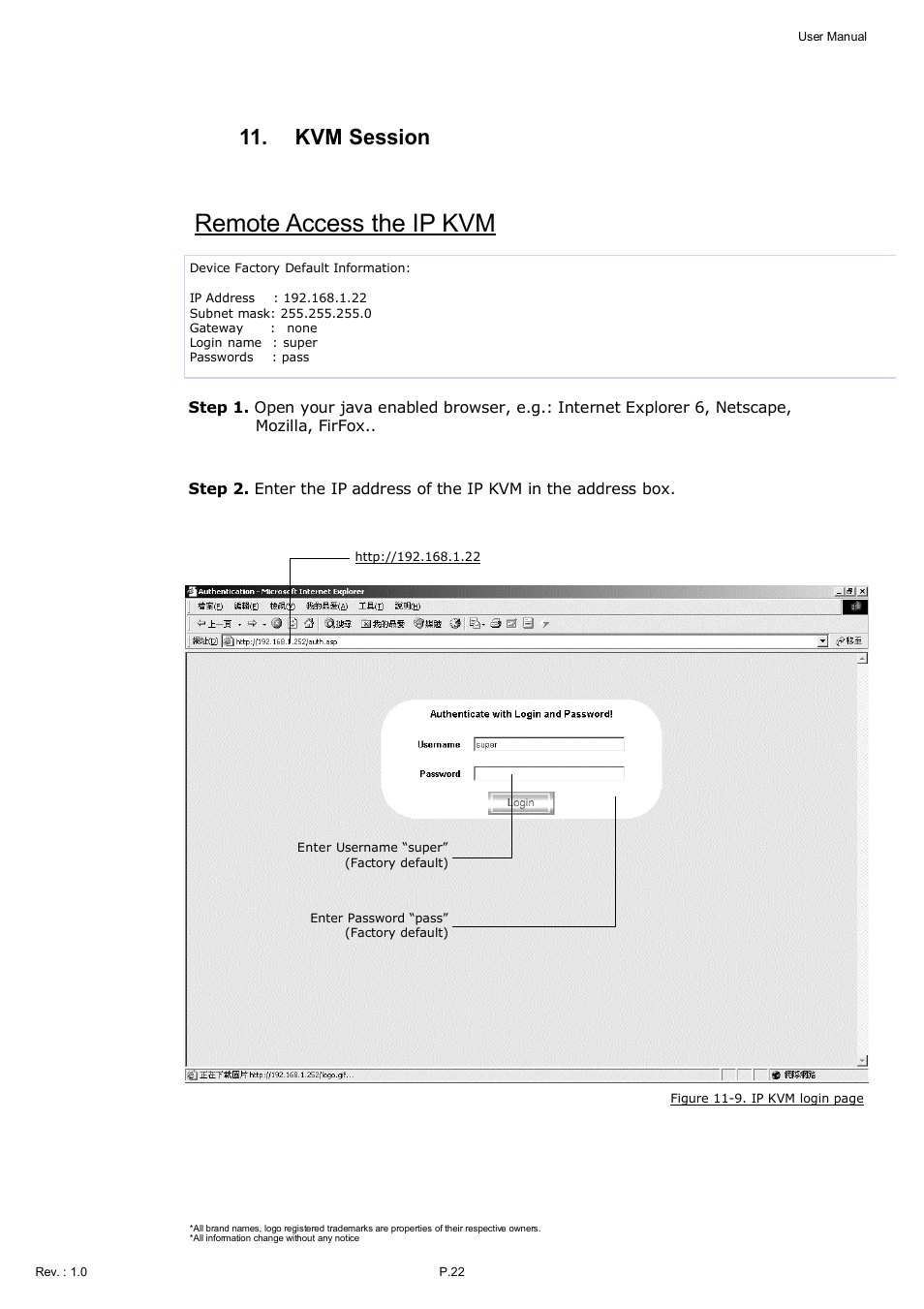 Remote access the ip kvm, Kvm session | Acnodes KDI 8198 User Manual | Page 23 / 32