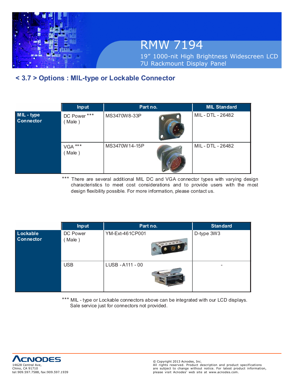 Rmw 7194, 7 > options : mil-type or lockable connector | Acnodes RMW 7194 User Manual | Page 18 / 18