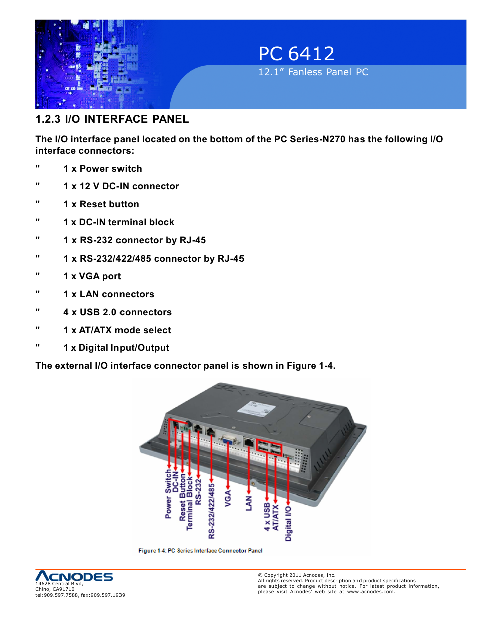 Pc 6412, 3 i/o interface panel | Acnodes PC 6412 User Manual | Page 11 / 107