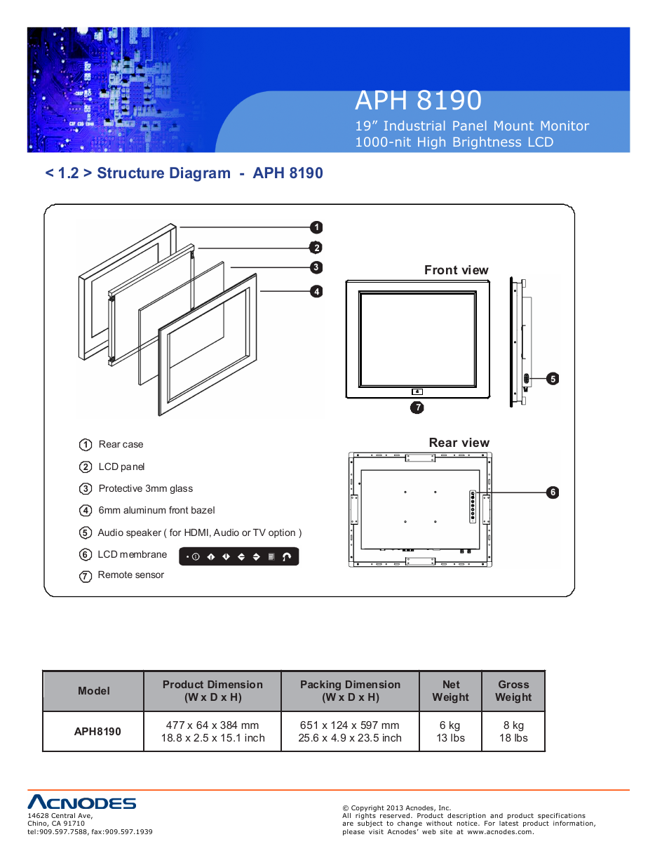 Aph 819 0, Hap-19, Front view | Rear view | Acnodes APH 8190 User Manual | Page 6 / 24