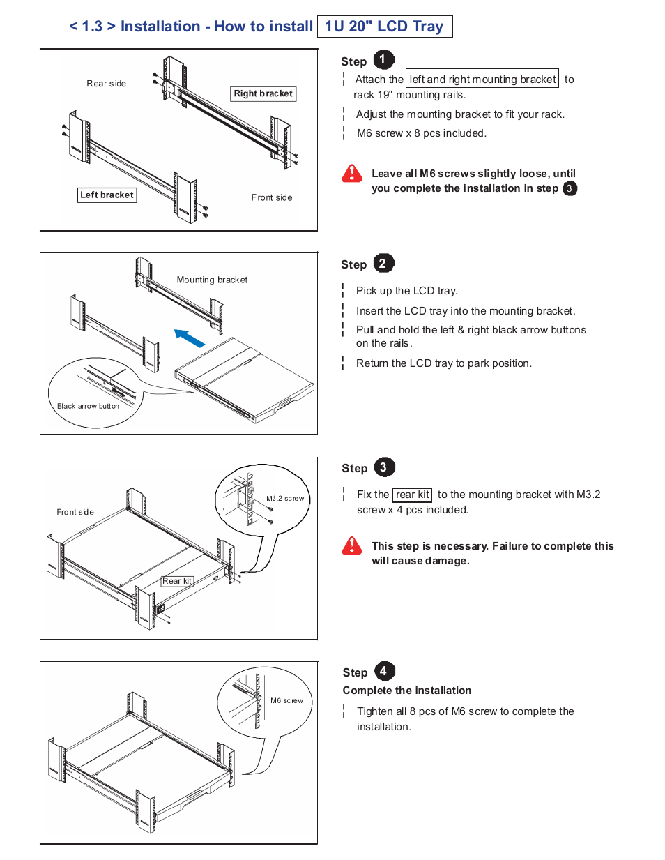 3 > installation - how to install 1u 20" lcd tray | Acnodes RP 1205 User Manual | Page 7 / 13