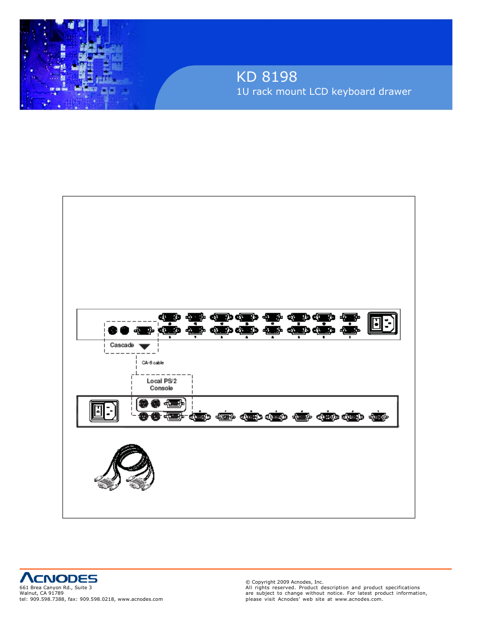 Kd 8198, 1u rack mount lcd keyboard drawer, 2 cascade cables 14 | Acnodes KD 8198 User Manual | Page 16 / 22
