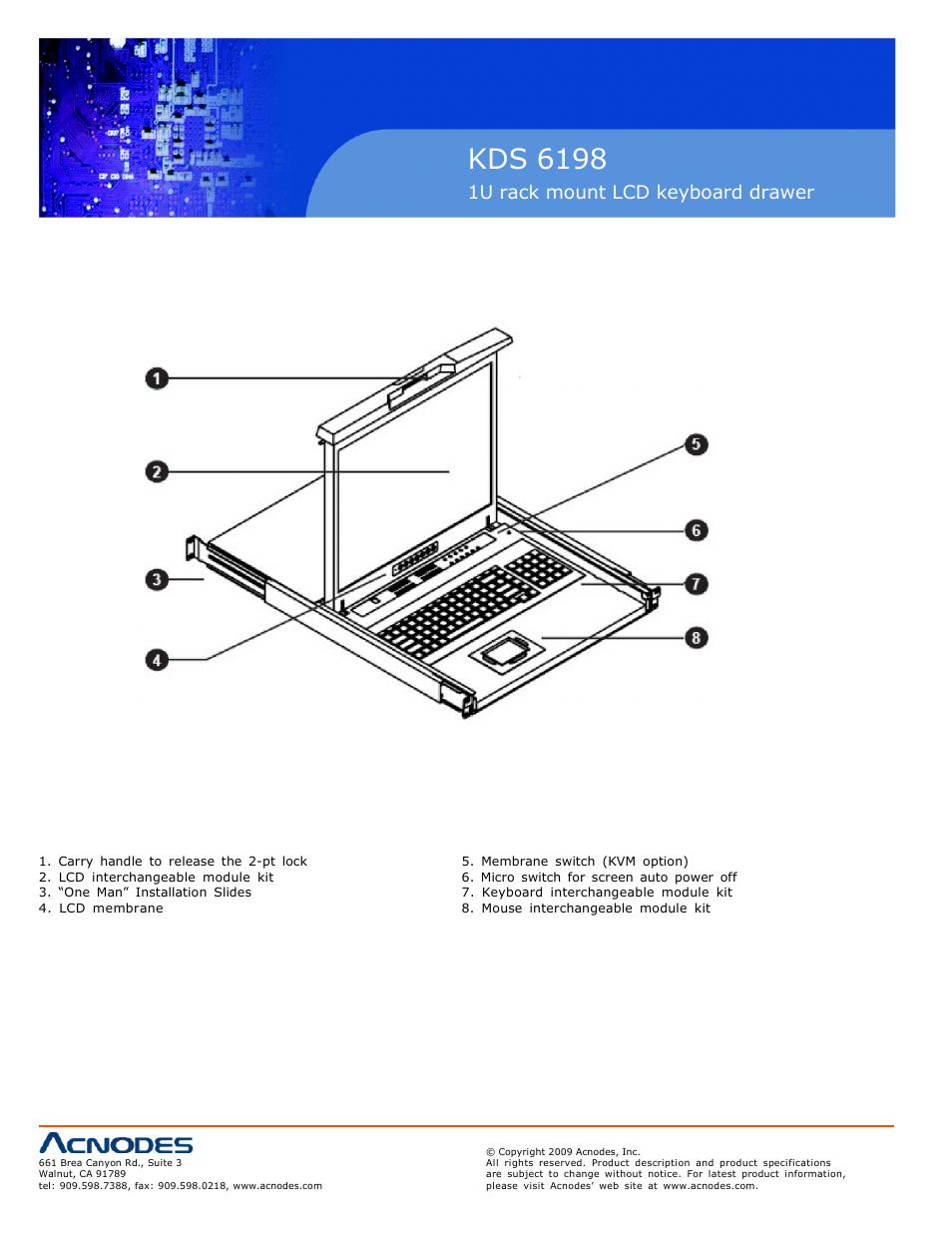 Kds 6198, 1u rack mount lcd keyboard drawer, 3 diagram | 4 diagram 4 | Acnodes KDS 6198 User Manual | Page 6 / 25