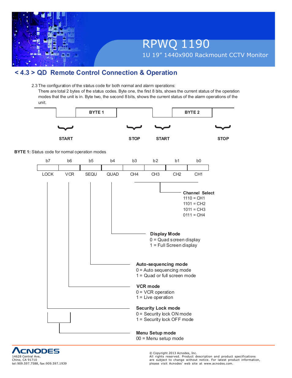 Rpwq 1190, 3 > qd remote control connection & operation | Acnodes RPWQ 1190 User Manual | Page 18 / 24