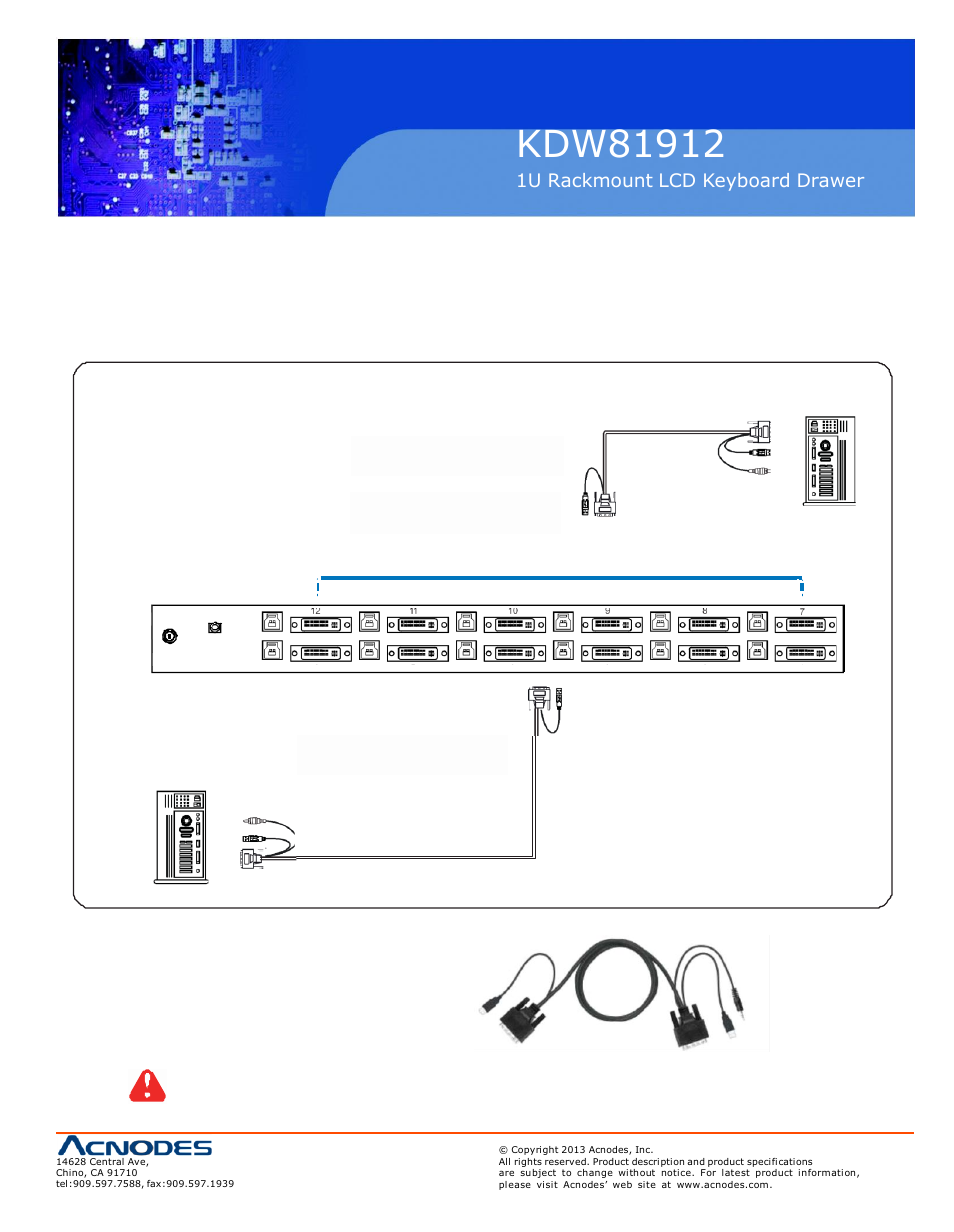 Part 4> kvm integration, 1 > kvm port connection, 1u rackmount lcd keyboard drawer | Acnodes KDW 81912 User Manual | Page 17 / 21