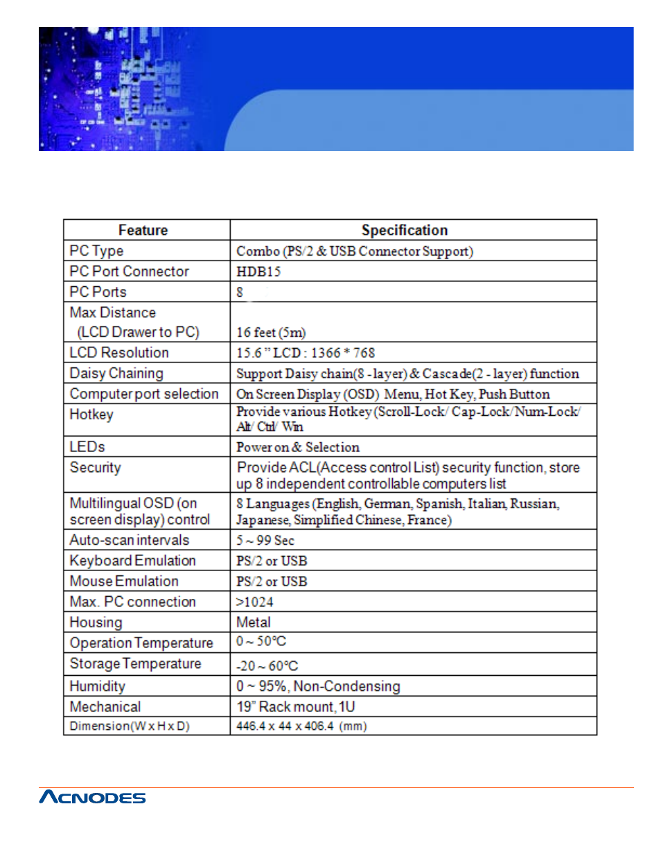Kd 9258, 3 specifications | Acnodes KD 9258 User Manual | Page 5 / 21