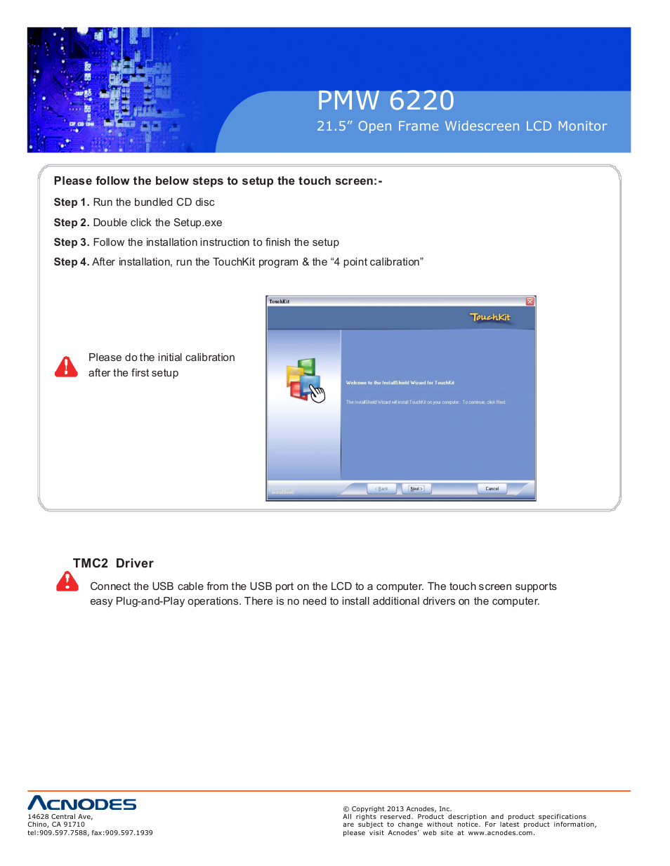 Pmw 6220, 5” open frame widescreen lcd monitor, Tmc2 driver | Acnodes PMW 6220 User Manual | Page 18 / 23