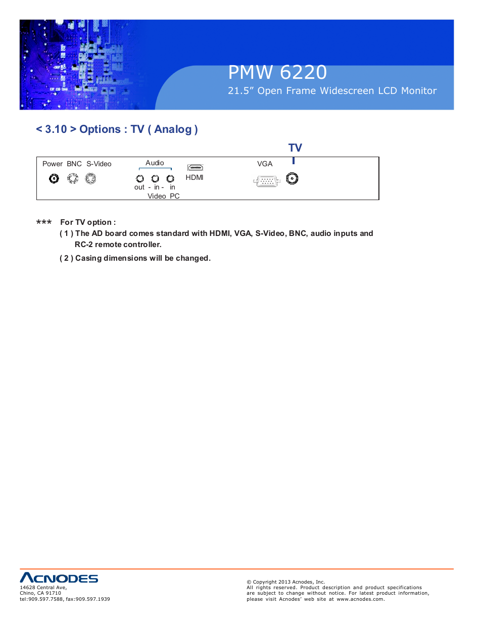 Pmw 6220, 10 > options : tv ( analog ) tv | Acnodes PMW 6220 User Manual | Page 22 / 23