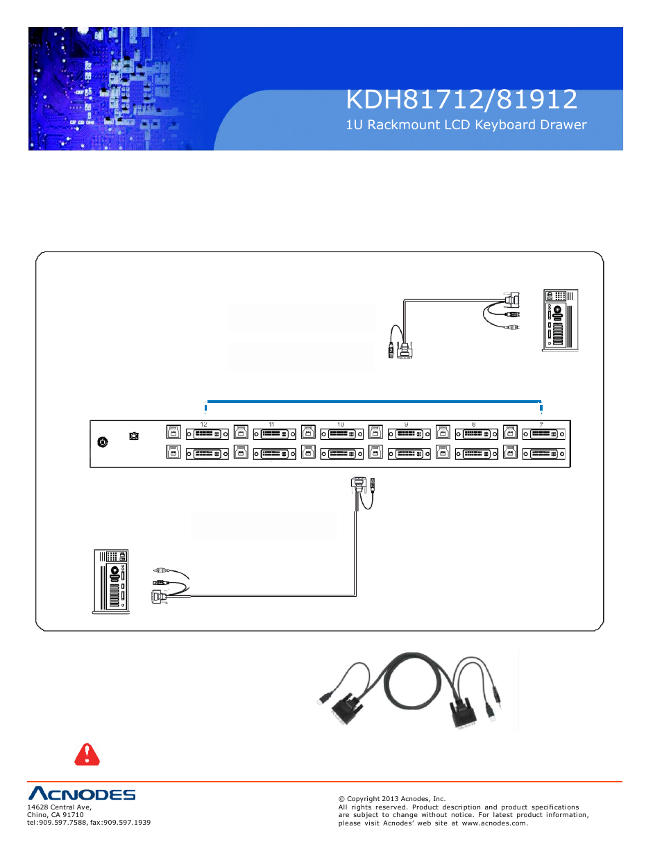 Part 4> kvm integration, 1 > kvm port connection, 1u rackmount lcd keyboard drawer | Acnodes KDH 81712 User Manual | Page 18 / 22