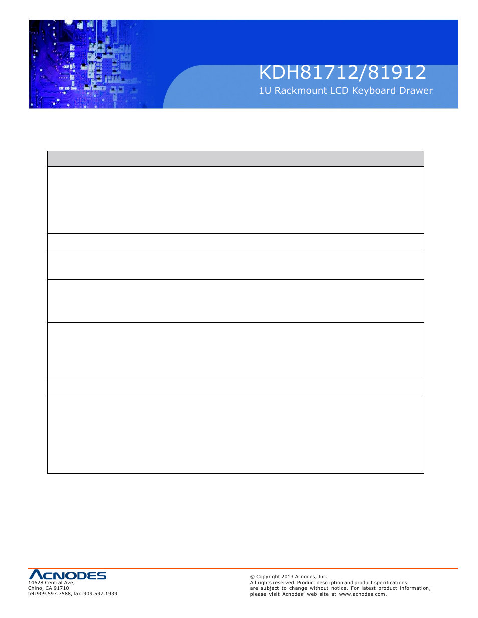 2 > specifications, Kvd1201 | Acnodes KDH 81712 User Manual | Page 19 / 22