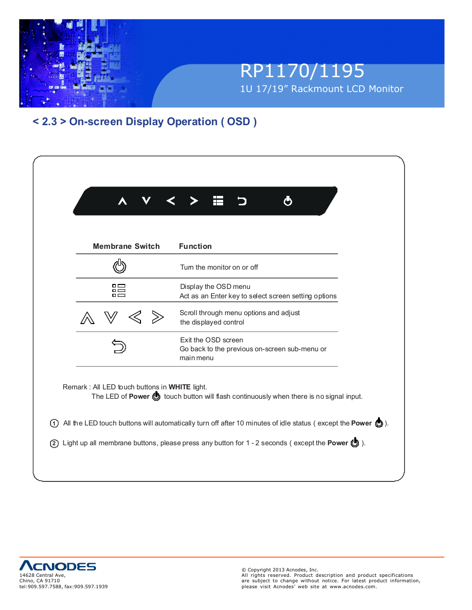 3 > on-screen display operation ( osd ) | Acnodes RP 1195 User Manual | Page 10 / 15