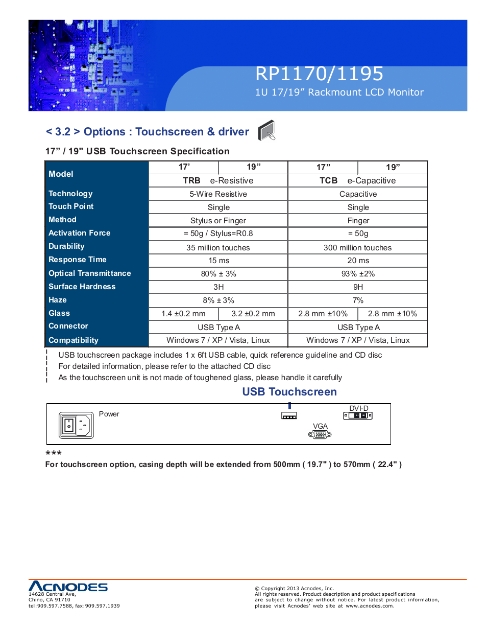 2 > options : touchscreen & driver, Usb touchscreen | Acnodes RP 1195 User Manual | Page 13 / 15