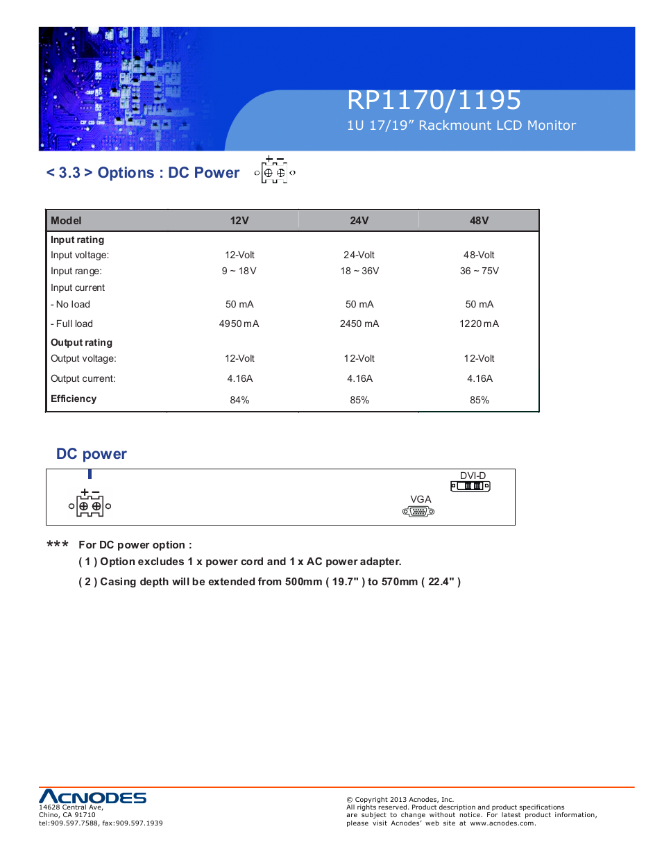 3 > options : dc power, Dc power | Acnodes RP 1195 User Manual | Page 15 / 15