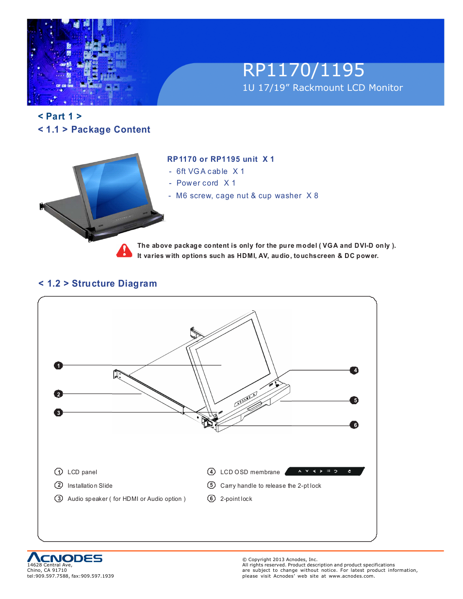 Part 1 > < 1.1 > package content, 2 > structure diagram | Acnodes RP 1195 User Manual | Page 5 / 15