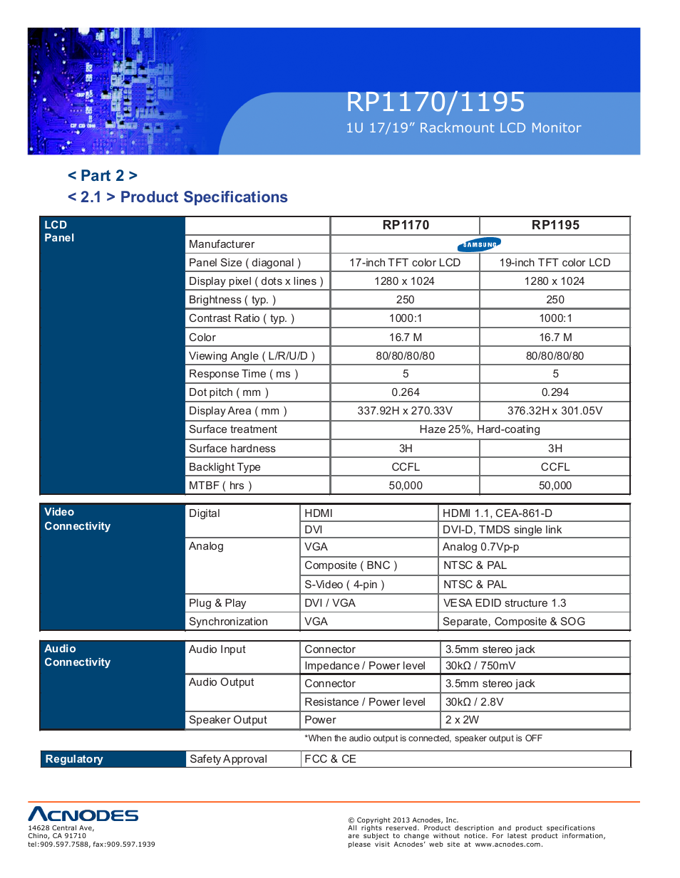 Part 2 > < 2.1 > product specifications | Acnodes RP 1195 User Manual | Page 8 / 15