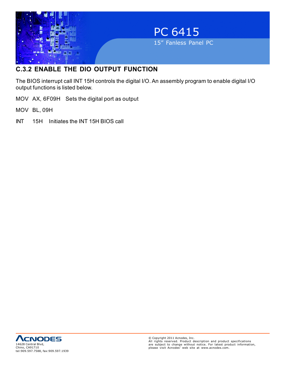 Pc 6415, C.3.2 enable the dio output function | Acnodes PC 6415 User Manual | Page 104 / 107