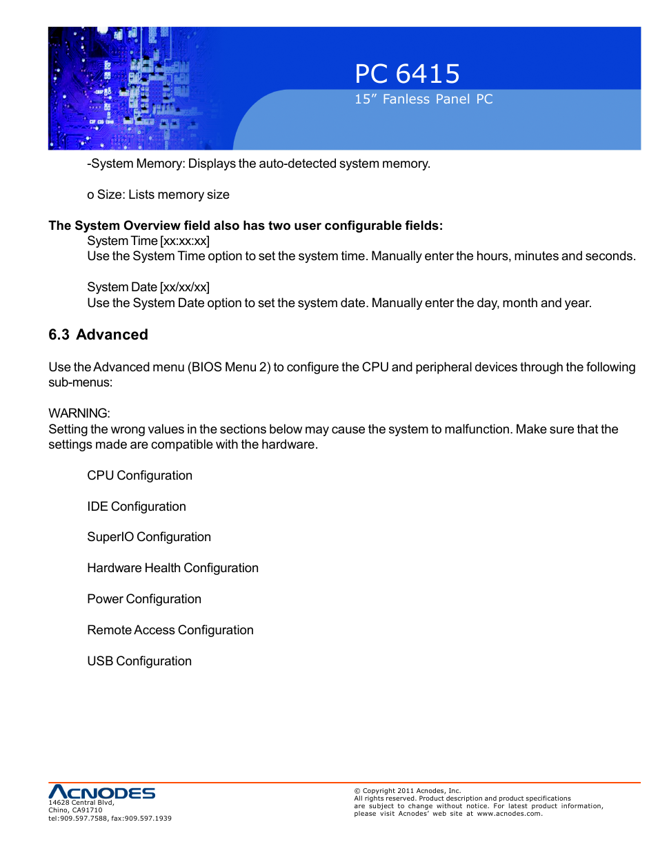 Pc 6415, 3 advanced | Acnodes PC 6415 User Manual | Page 55 / 107