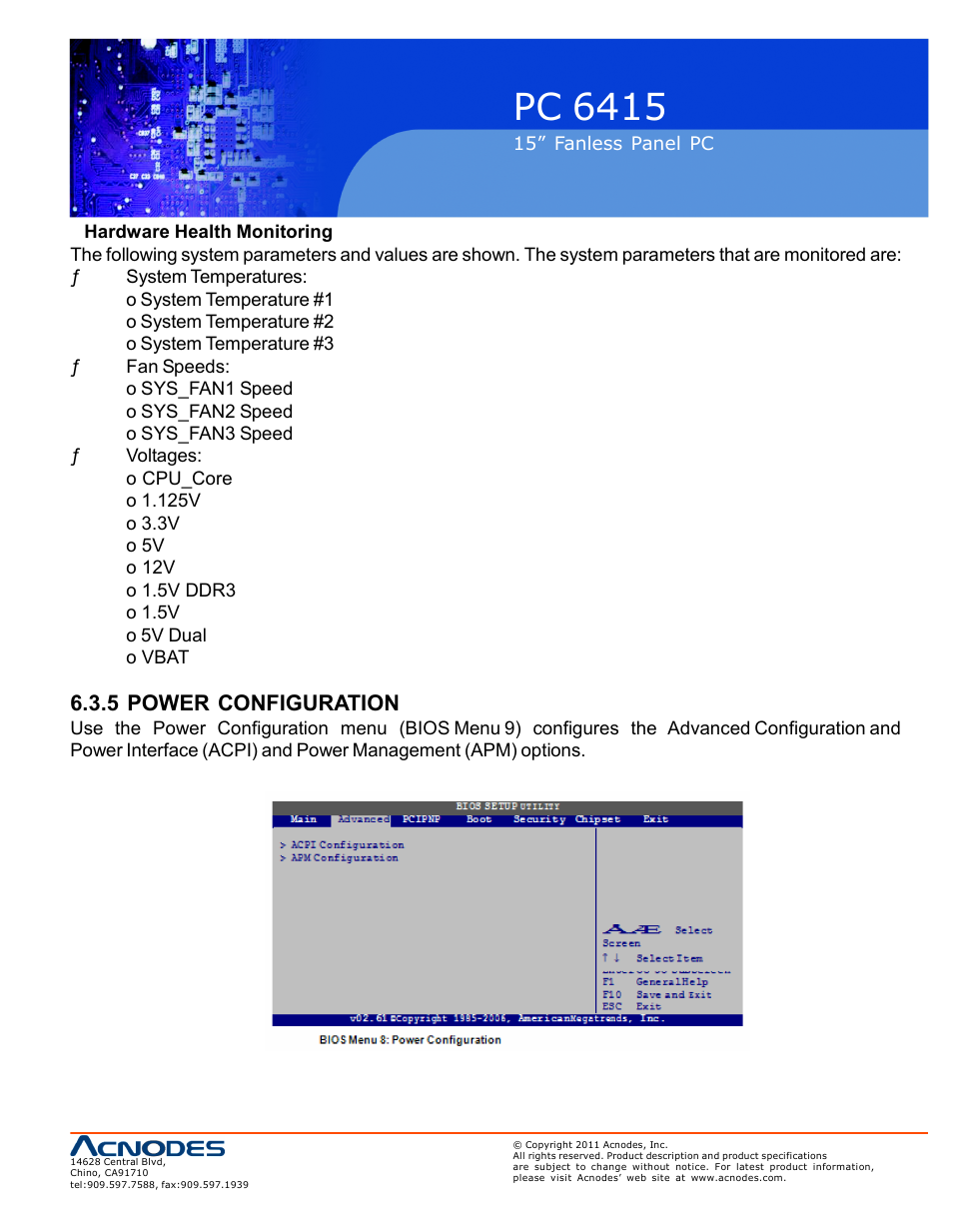 Pc 6415, 5 power configuration | Acnodes PC 6415 User Manual | Page 69 / 107