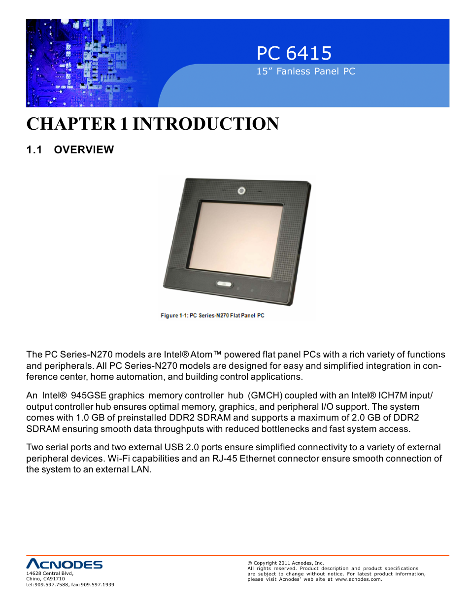 Pc 6415, Chapter 1 introduction, 1 overview | Acnodes PC 6415 User Manual | Page 8 / 107