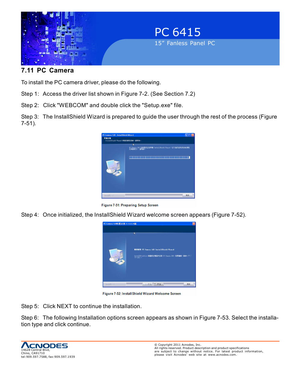 Pc 6415, 11 pc camera | Acnodes PC 6415 User Manual | Page 97 / 107